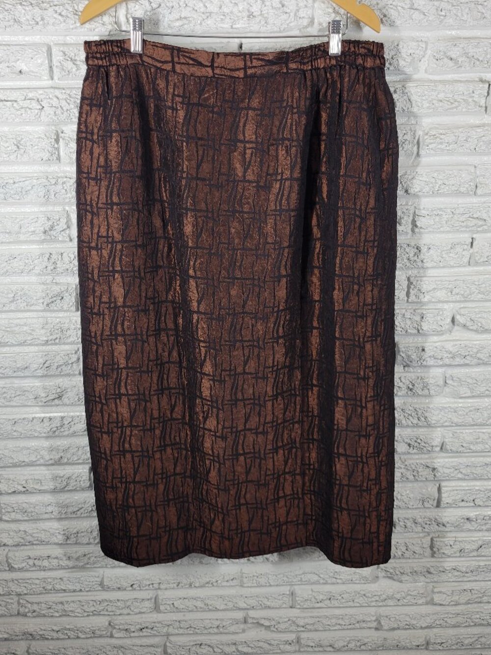 Elsa Loraine Skirt 22W Plus Brown Black Abstract Midi Pencil Straight GEO86XE